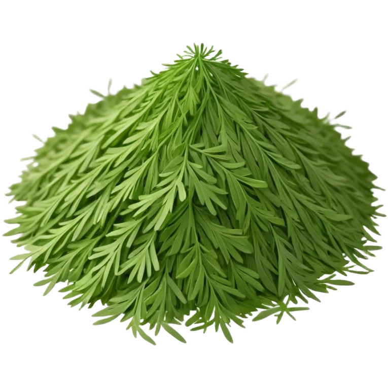 loose sprinkle of fine, feathery green herb flakes, dry airy texture, muted earthy green tones, delicate thread-like pieces, unevenly scattered, evoking dried dill leaves, soft lighting, subtle shadows, emoji scale emoji