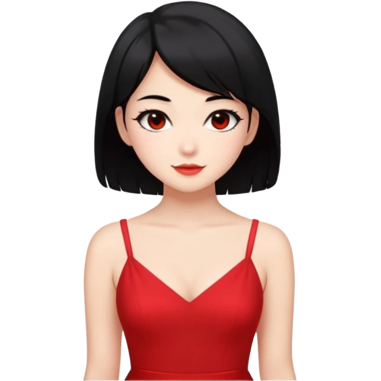 Chica Otaku con delineado con vestido rojo escotado en la espalda y pelo semi corto negro súper sexy emoji