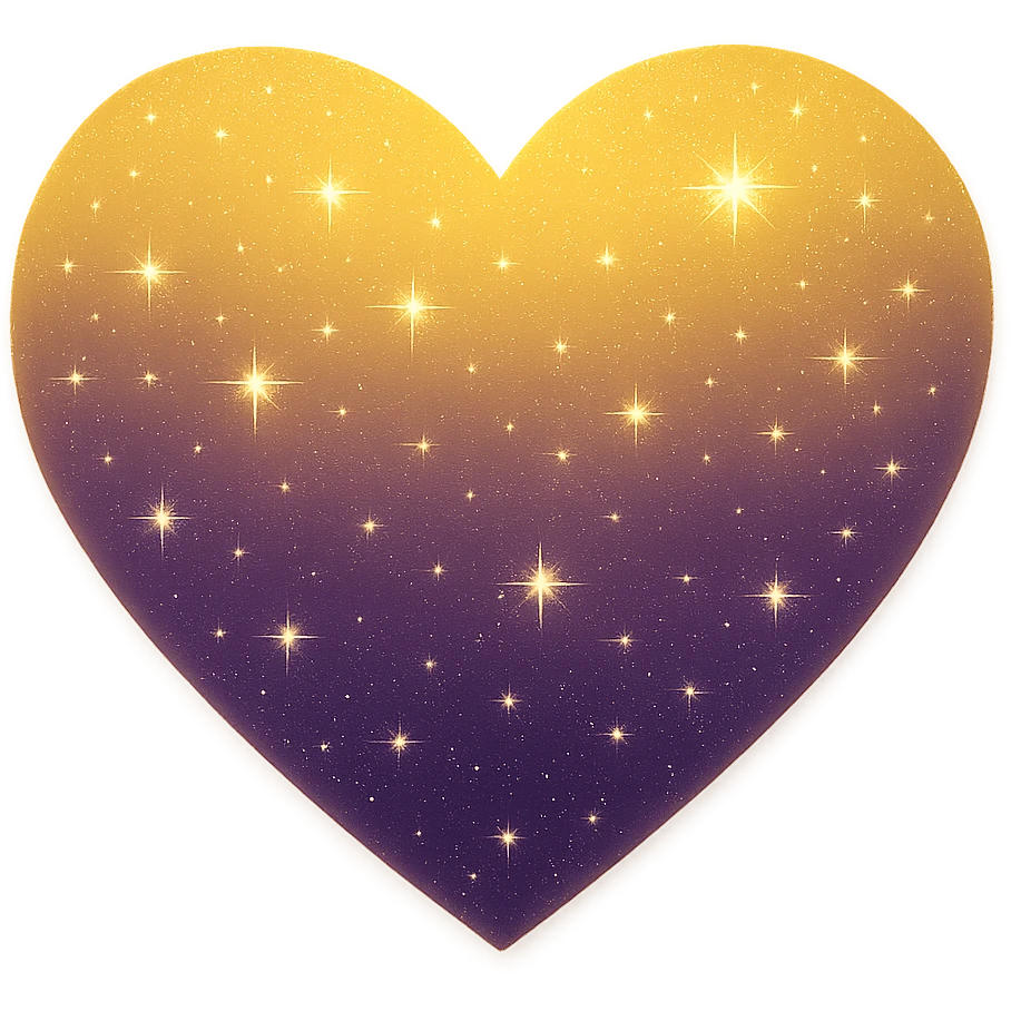 Modify the heart with a night sky gradient to a yellow night theme with a purple gradient, more stars, and a soft glow. Remove the background entirely  emoji