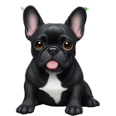 Black French bulldog in gingerbread house emoji