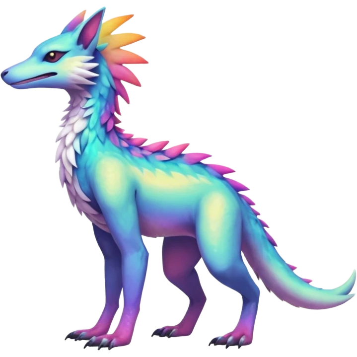 Colorful Fruity Nebulae Pastel Neon Slick Iridescent Warm-colored Tropical Exotic Vernid-Sergal-Trico-Silvally-Nargacuga-fusion-hybrid-animal-creature, full body emoji