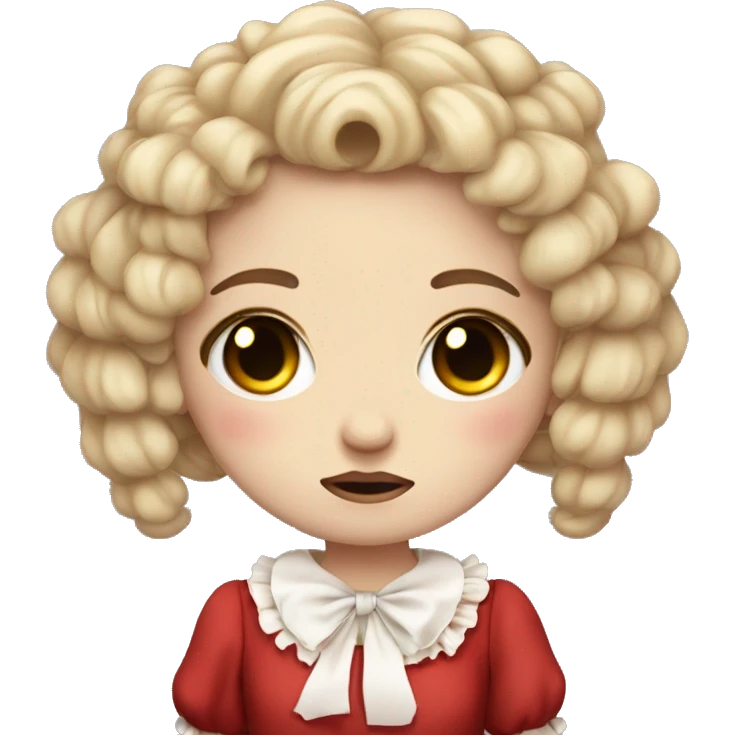 crying sad pale lolita doll with red dress and curly brown pigtails emoji