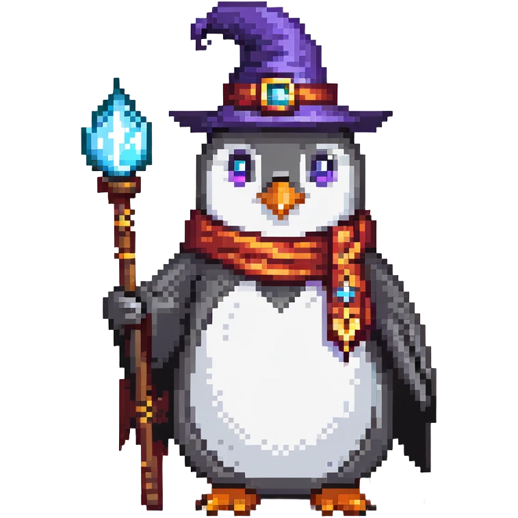 penguin wizard with magic staff and robe emoji
