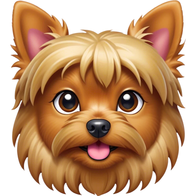 Cinematic Cute Yorkshire Terrier Portrait Emoji, Head perked with bright, twinkling eyes and a perky expression, showcasing a soft, silky fur in rich hues, simplified yet adorably detailed, glowing with a cheerful, inviting glow, high shine, exuding playful intelligence and spunky charm, styled with a gentle, whimsical outline, capturing the essence of a cute Yorkshire Terrier that appears ready to frolic off the screen with irresistible energy! emoji