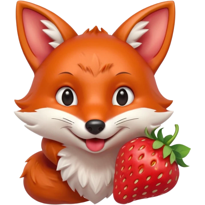 cute fox eating a strawberry portrait, head and shoulders only, holding a fresh strawberry near mouth, happy expression, juicy red berry details, 3D cartoon, mobile game icon style, clean background, no text, no watermark
 emoji