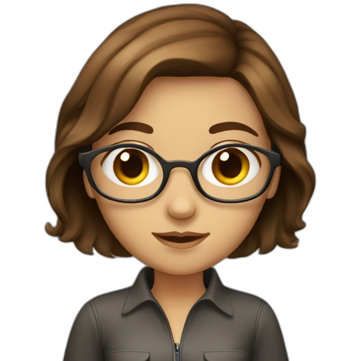 women brown hair with glass, eyes brown and laptop emoji