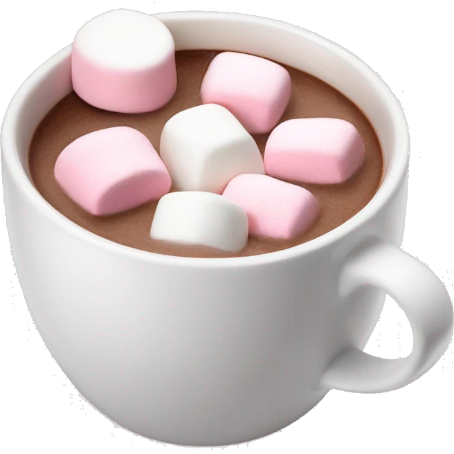 Hot chocolate in a white mug with pink and white marshmallows  emoji