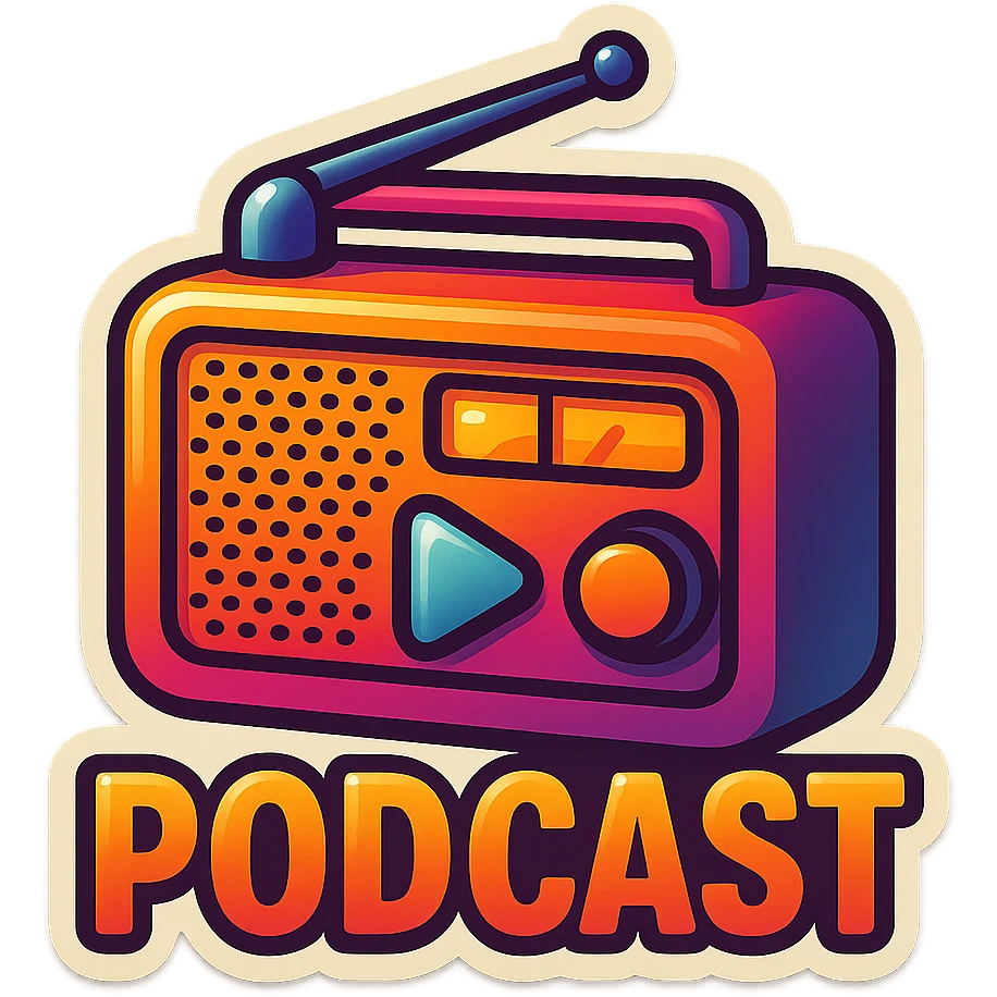 podcast icon with vintage radio and play button, retro style emoji