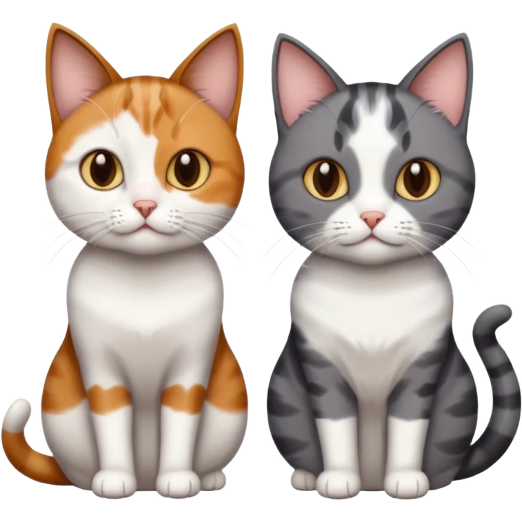 3 different coloured short haired cats including; a dark brown tabby and white cat, and a dark grey and white  emoji