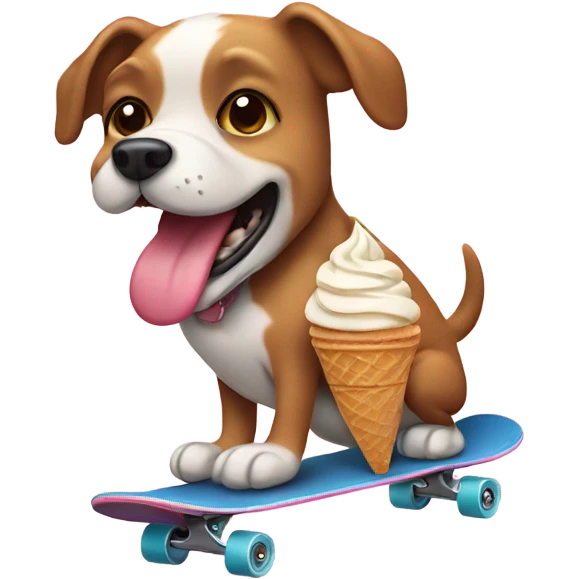Dog on a skateboard eating ice cream  emoji