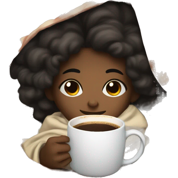 Black girl inside a blanket sipping coffee eyes closed emoji