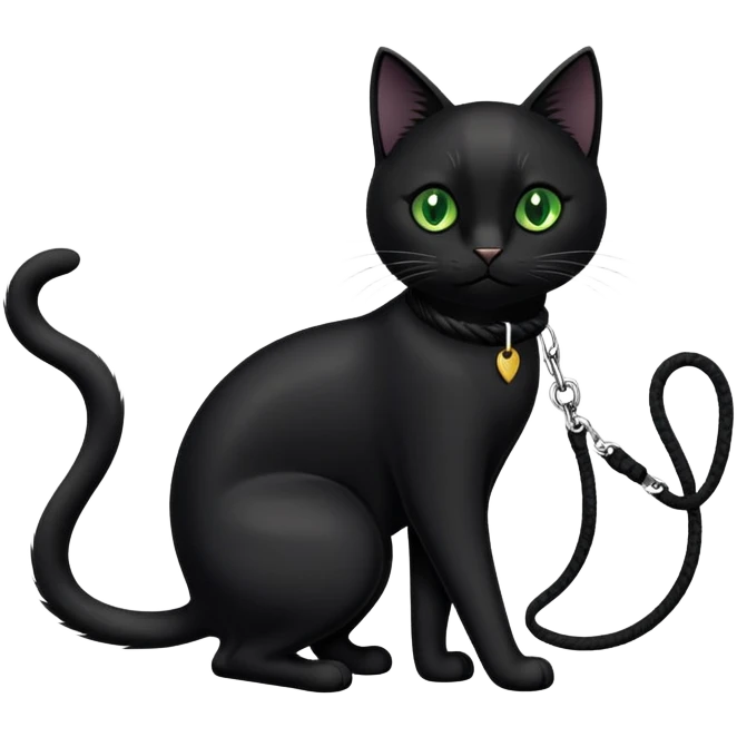 black cat walking on a leash  emoji