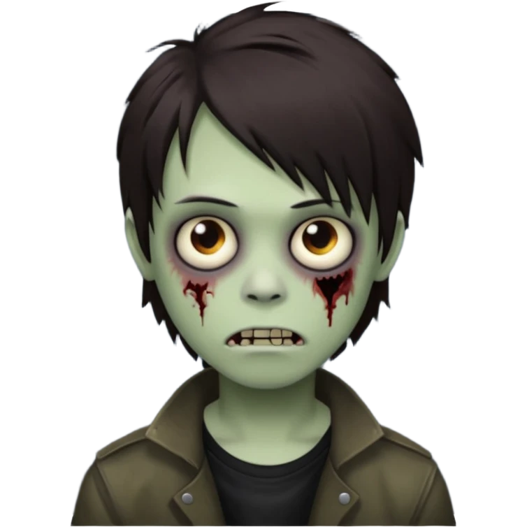 boy zombie with darkish brown medium lenght hair emo, no glasses emoji