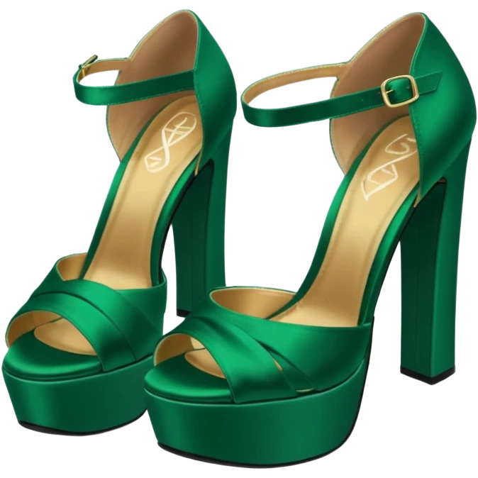 Hyper Realistic isolated side view,  emerald green satin, chunky platform heels emoji