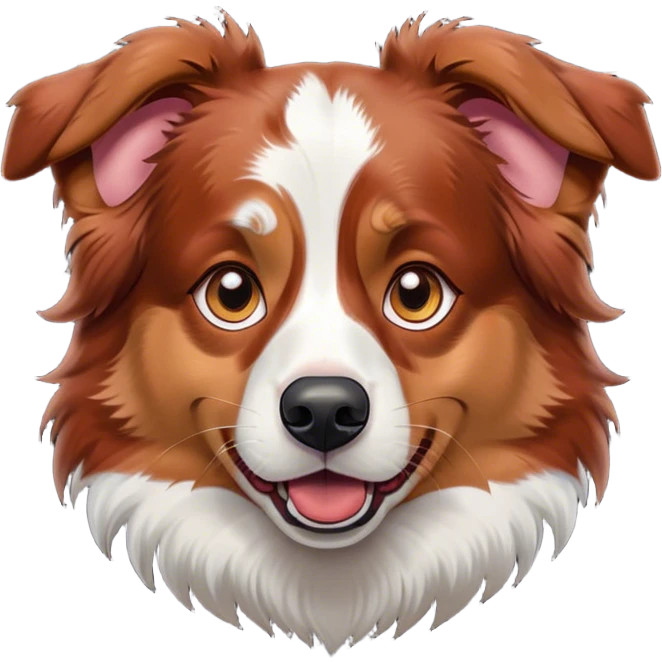 Cinematic Comical Red Merle Australian Shepherd Portrait Emoji, Head tilted dramatically with an exaggeratedly shocked or offended expression, short red merle fur with striking white accents, wide, expressive amber eyes filled with exaggerated disbelief, Simplified yet hilariously expressive features, highly detailed, glowing with a slightly sassy glow, high shine, dramatic yet playful, stylized with an air of attitude, bright and endearing, soft glowing outline, capturing the essence of a sassy and over-the-top pup, so meme-worthy it feels like it could side-eye its way into internet fame instantly! emoji