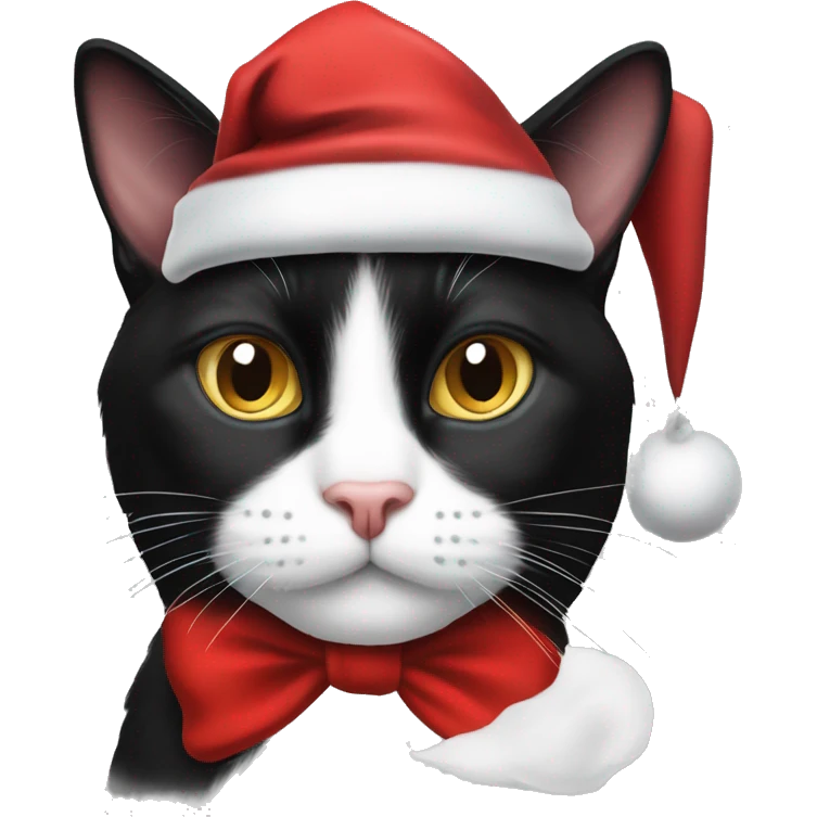 Black and white tuxedo cat with Santa hat emoji