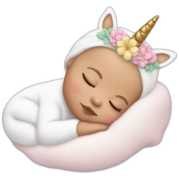 Sleeping white Newborn with unicorn headband emoji