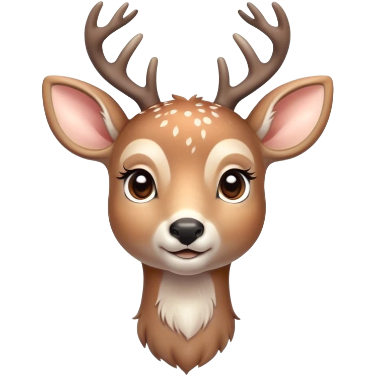 Cinematic Cute Deer Portrait Emoji, Head tilted playfully and inquisitively, showcasing a delicate Fur speckled with subtle white spots and gentle earth tones, round, sparkling eyes filled with curious wonder, Simplified yet irresistibly adorable features, highly detailed, glowing with a warm, friendly glow, high shine, affectionate and graceful, stylized with a touch of woodland whimsy, bright and endearing, soft glowing outline, capturing the essence of a mischievous yet loving fawn, so playful it feels like it could skip out of the screen into your arms! emoji