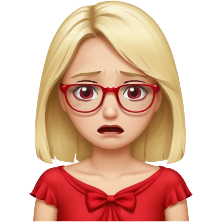 lomg blond woman  crying with glasses with red party wear dress emoji