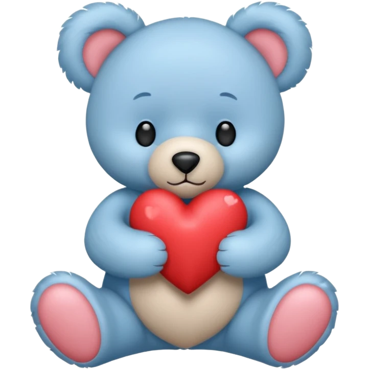 blue pastel teddy bear hold red heart emoji