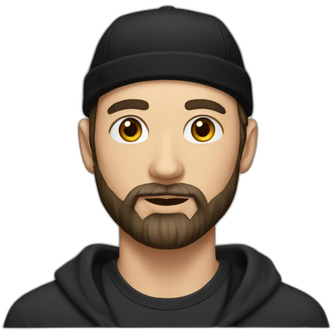 young white man with long hair, a black cap and a black beard. he wears earrings emoji