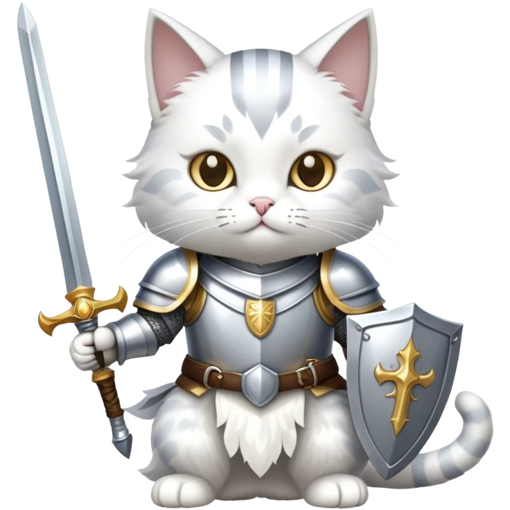cat dressed as a paladin with shining armor and a holy sword emoji