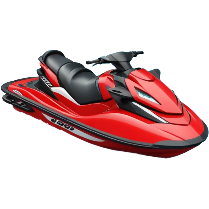jet ski (red black and white all in the same amount. maybe a red a bit more dominant) on the sea. show the sea under the jet ski - blue with turquoise. no sky - white background instead. DO NOT REMOVE THE SEA AND THE WHITE WHEN FINALIZING!  NO ONE ON THE JET SKI  emoji
