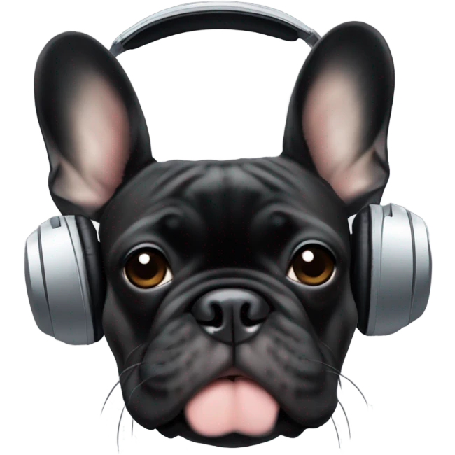 Black Brindle French bulldog wearing headphones emoji