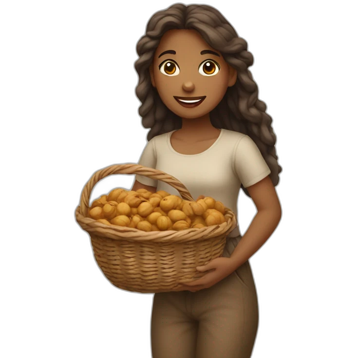 Girl with basket of walnuts emoji