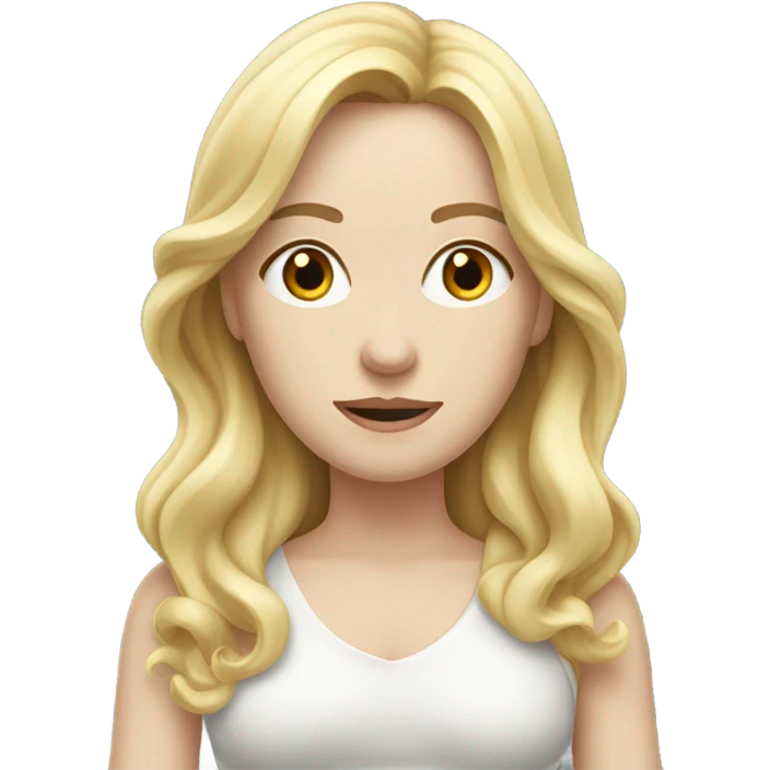 Woman, white skin, pale skin, long hair, blonde hair, wavy hair, fat trying to be thin emoji