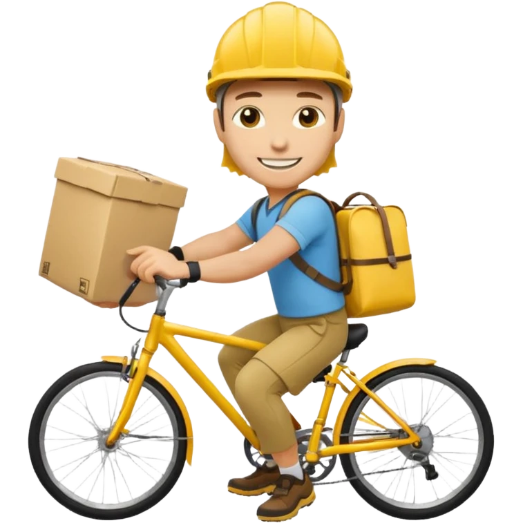Courier + yellow helmet + delivery bag, City Cyclists. emoji