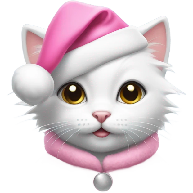 Cute White kitten wearing pink Santa hat and pink Santa Coat emoji