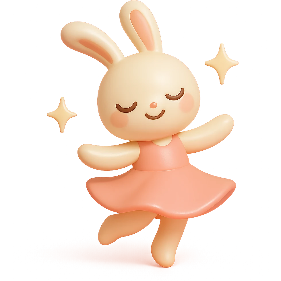 floppy bunny twirling with sparkles, vinyl figure style emoji