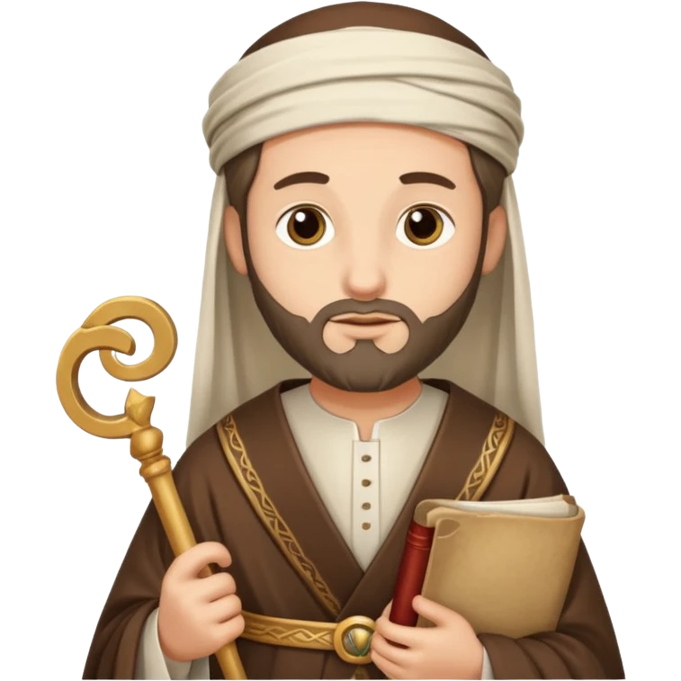 Pharisee, holding a scroll, traditional attire, wise look emoji