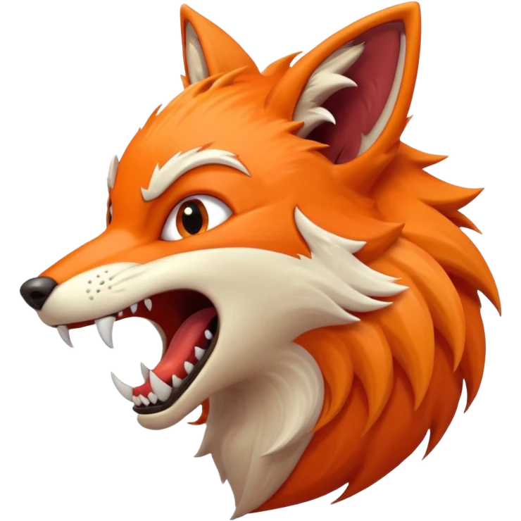 Angry Fox mouth open, scary teeth, side view, monster big mouth emoji