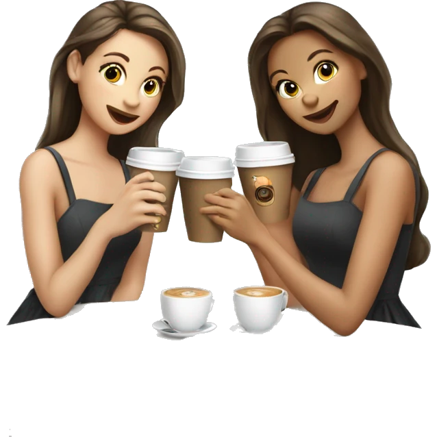Three beautiful girls in dresses have coffee emoji