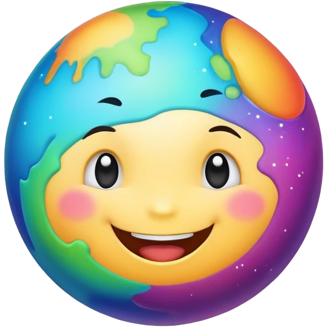colorful planet with cute smiling face, happy expression emoji