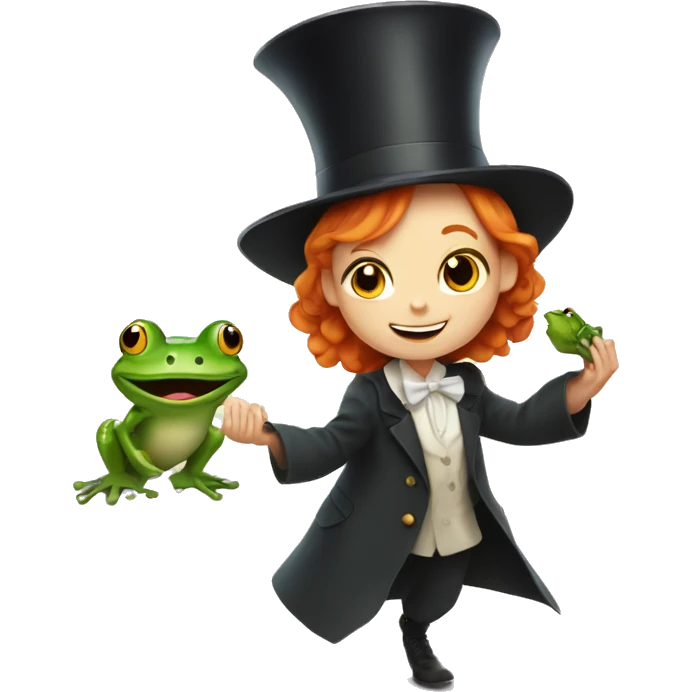 ginger girl pulling frog out of magician hat emoji