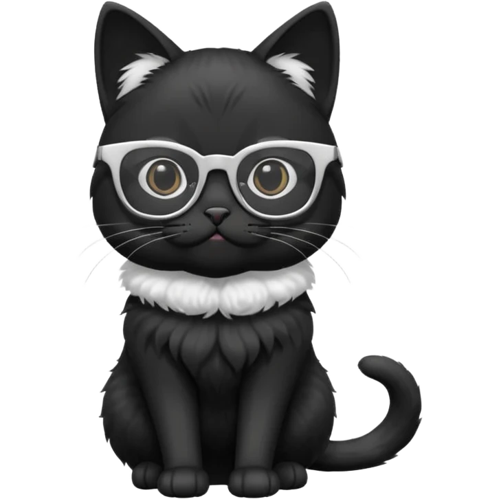 black cat full body wearing white glasses with square modern frames emoji