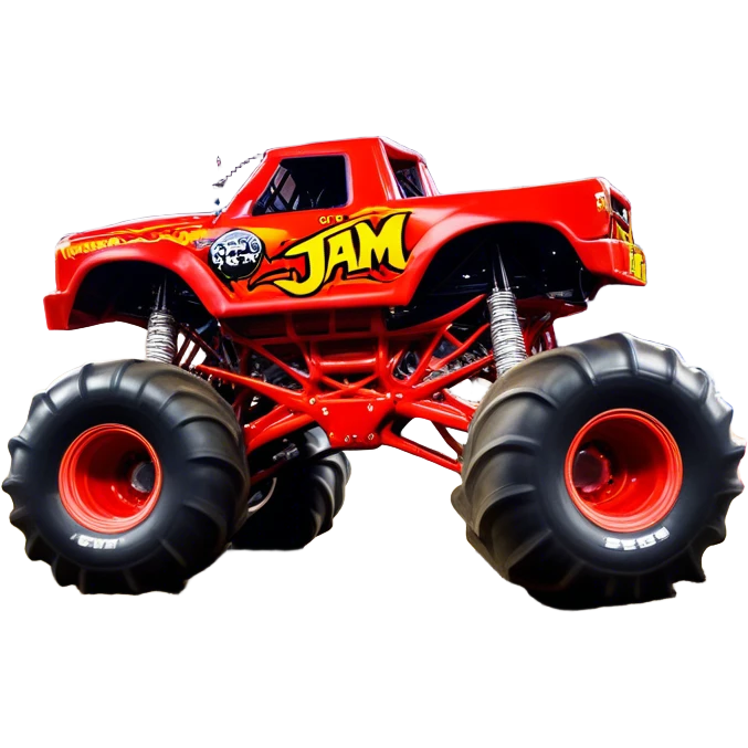 El Toro Loco - Monster Jam (Model Year: 2022) (Iconic colour: Red with horns) - An eye-catching monster truck with a wild, rebellious design in bold red. Include stylized, large horn graphics and aggressive facial elements that evoke a bull-like, ferocious appearance, exuding daring and unstoppable force. emoji