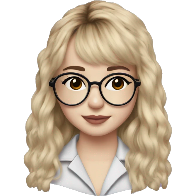 Sabrina carpenter  with clear aviator-style glasses with bang emoji