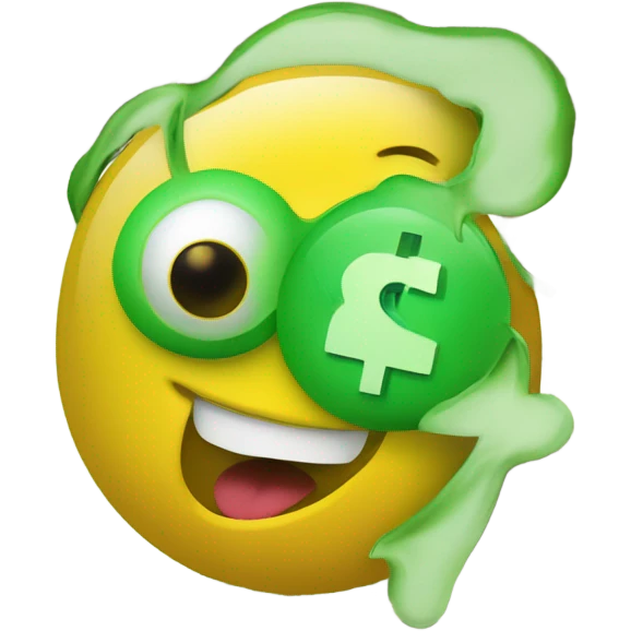 a yellow face with dollar signs for eyes and a green tongue sticking out with a dollar sign on it. emoji