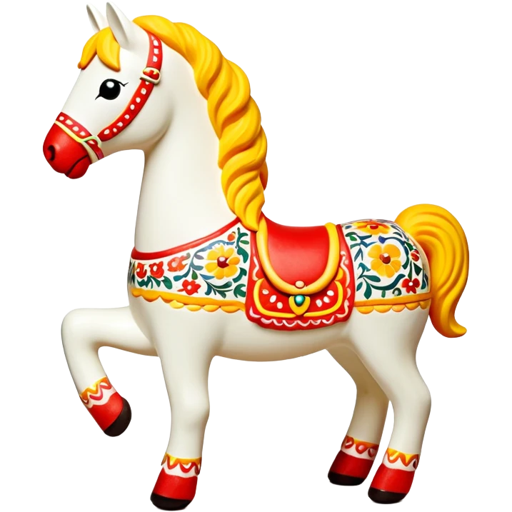 Dymkovo toy horse, traditional Russian colorful clay figurine with patterns, bright colors, folk art style emoji