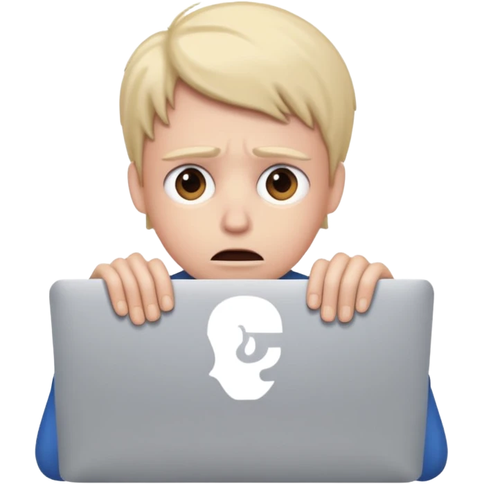 Someone using a MacBook, looking being afraid of something emoji