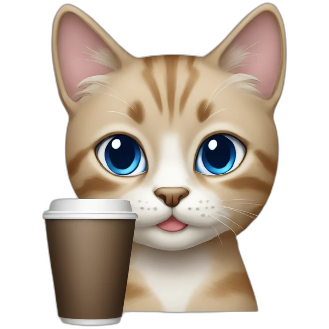 light brown grey-point blue eyes cat with coffee emoji