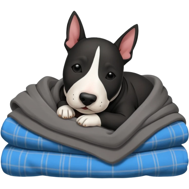 black bull terrier sleeping cozy with blanket  emoji