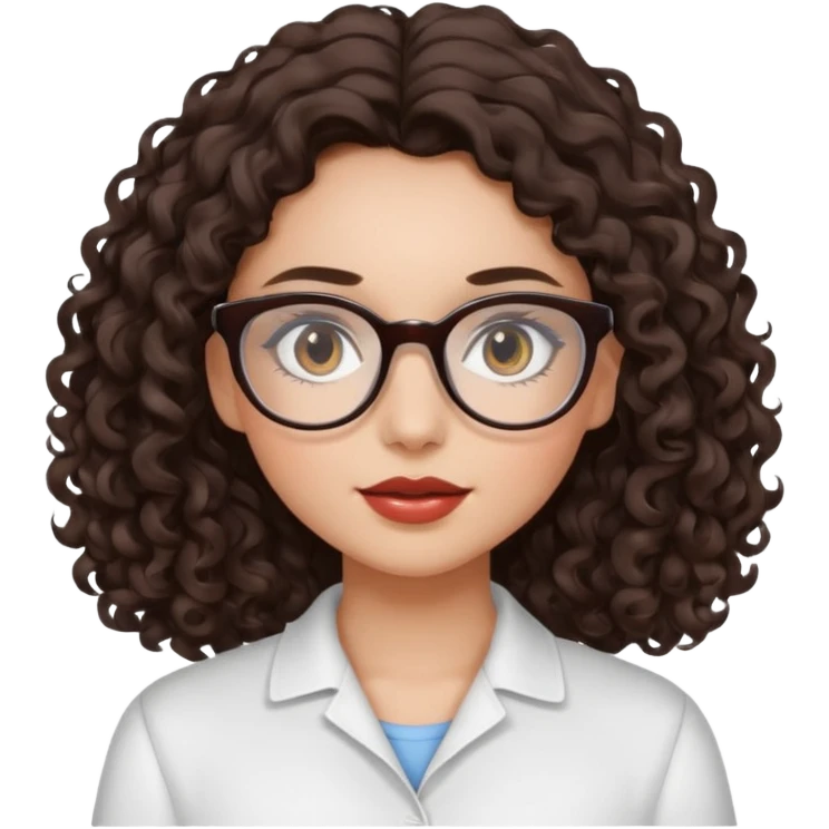A dark brown curly-wavy hair girl with white glasses and clean girl makeup  emoji