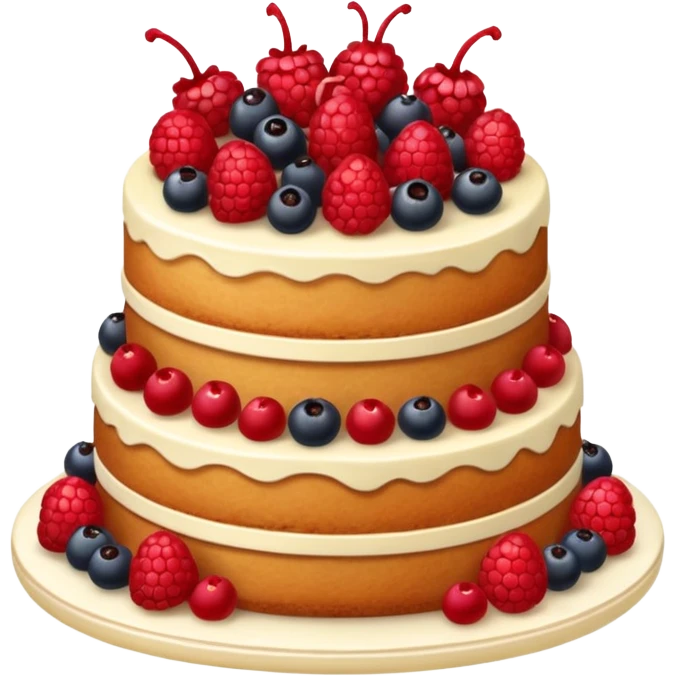 Naked cake with vanilla filling and various red berries on top. emoji