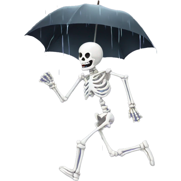 Skeleton running in rain emoji