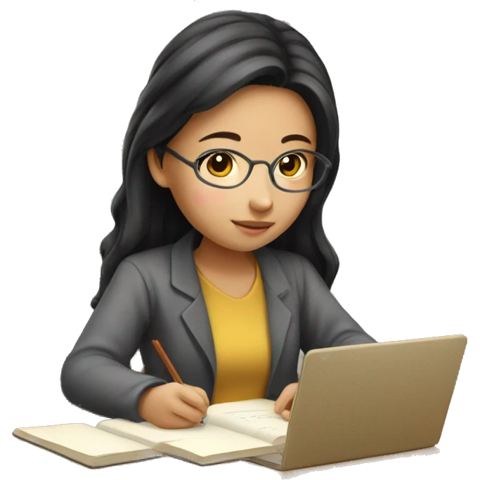 young asian woman studying  emoji